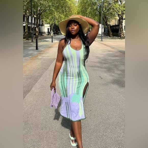 House of Sunny Lakeside Hockney Knit Dress Green Violet US 8 Bloggers Favorite! - Picture 13 of 16